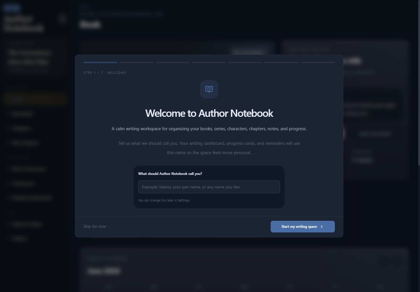 Author Notebook Desk dashboard