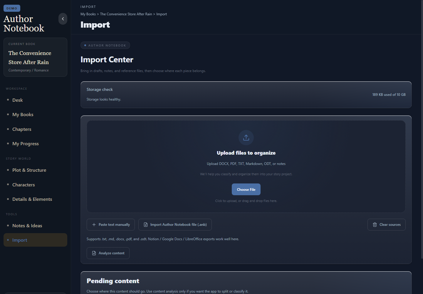 Author Notebook Import Center