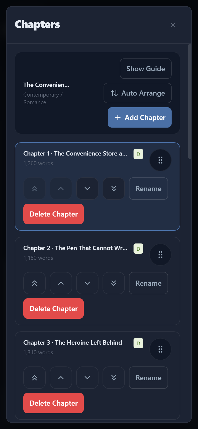 Author Notebook mobile chapter management