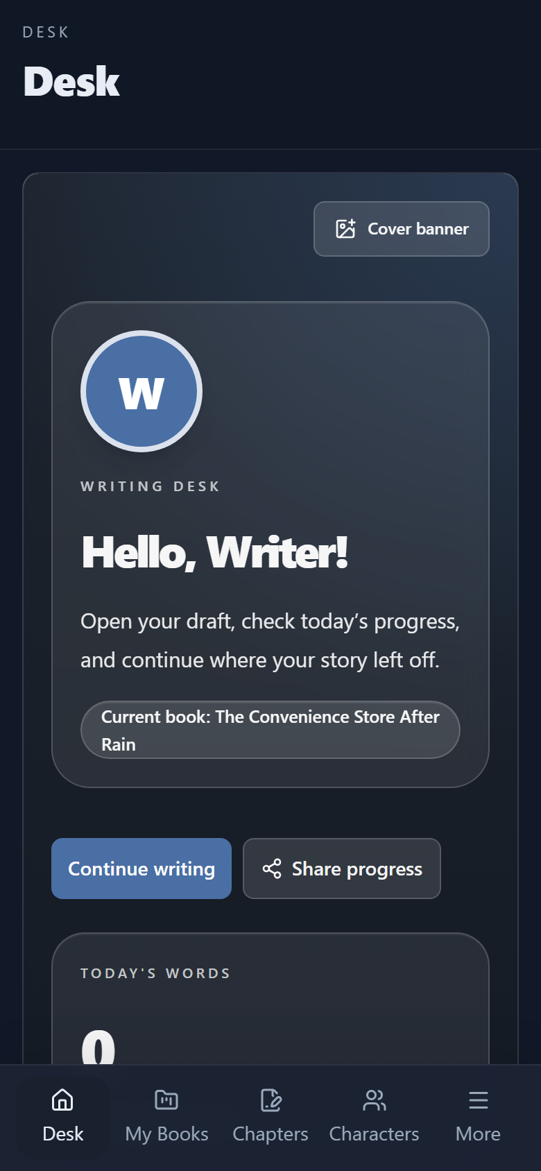 Author Notebook mobile Desk dashboard